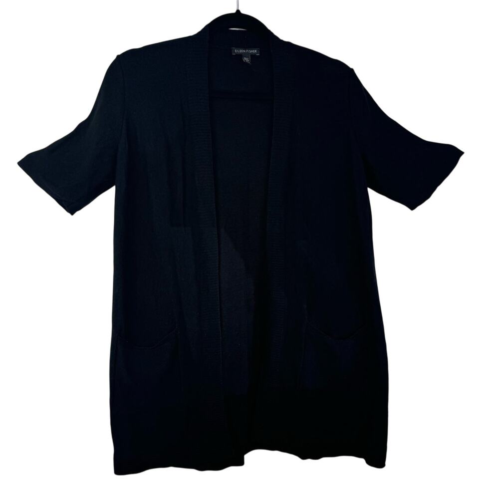 Eileen Fisher Short-Sleeve Open Cardigan Women’s Medium Merino Wool Tencel Blend